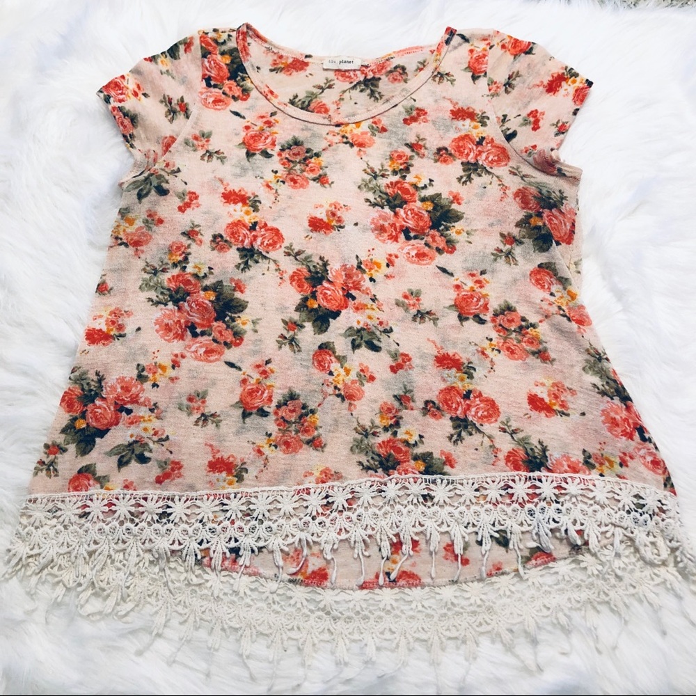 Blu Planet Pink Floral Bohemian Top